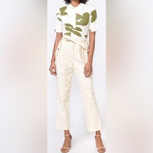 Greylin Nola Embroidered Twill Pant, Cream, sz S